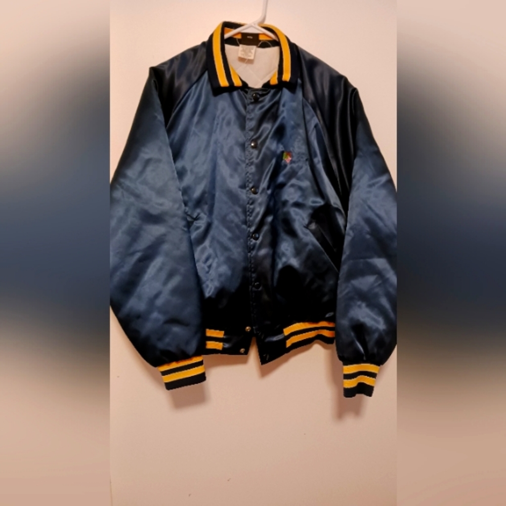 Vintage Hilton Active Apparel Blue Satin Jacket. Size Large.